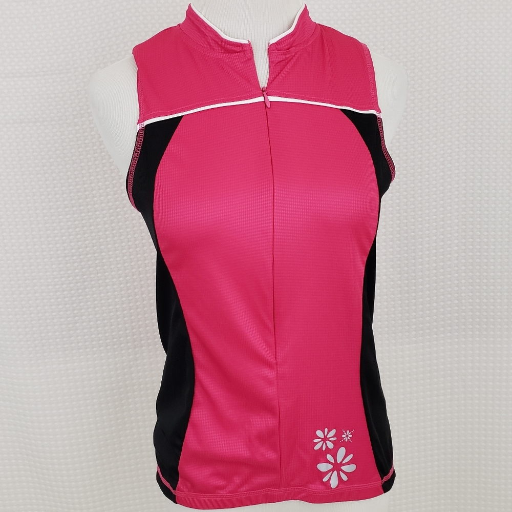 Canari 1/2 Zip Cycling Jersey Top Pink Black size Medium Athletic Triathlon